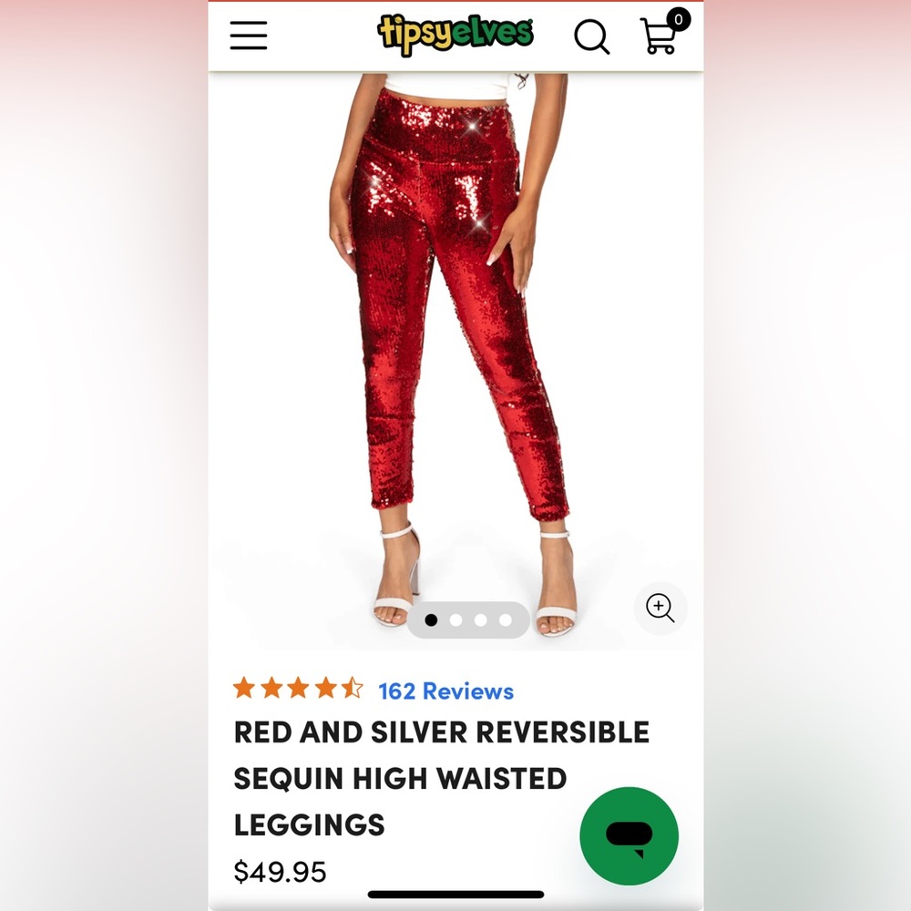 Tipsy Elves Red and Silver Reversible Sequin Leggings women’s XL size 16 new!